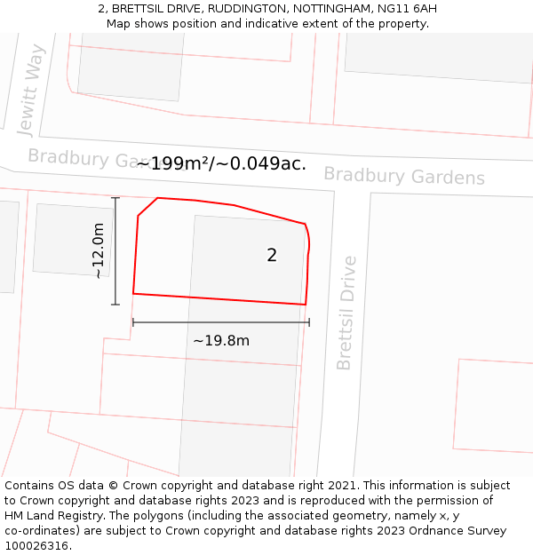 2, BRETTSIL DRIVE, RUDDINGTON, NOTTINGHAM, NG11 6AH: Plot and title map