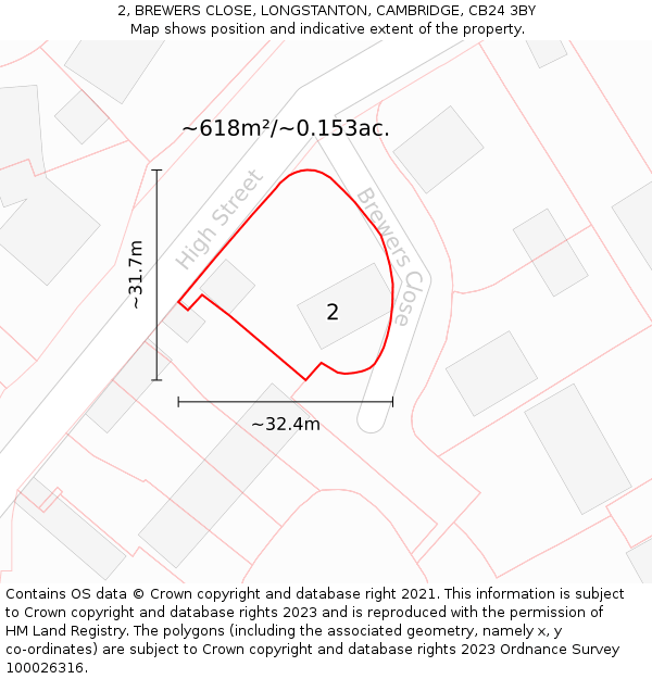 2, BREWERS CLOSE, LONGSTANTON, CAMBRIDGE, CB24 3BY: Plot and title map