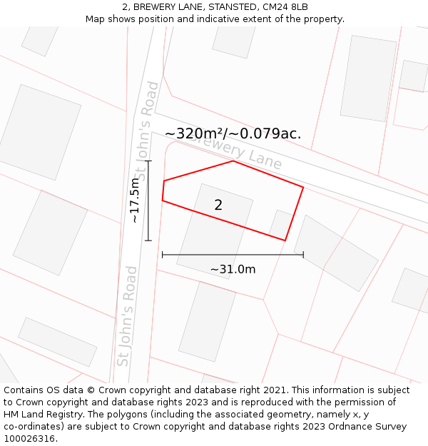 2, BREWERY LANE, STANSTED, CM24 8LB: Plot and title map