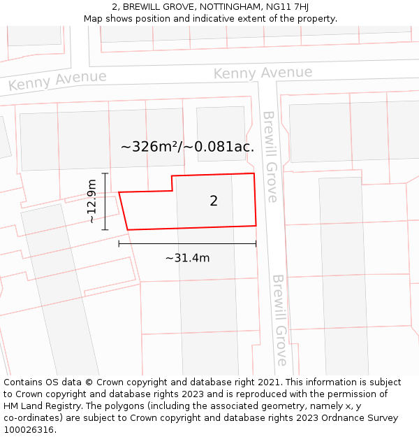 2, BREWILL GROVE, NOTTINGHAM, NG11 7HJ: Plot and title map