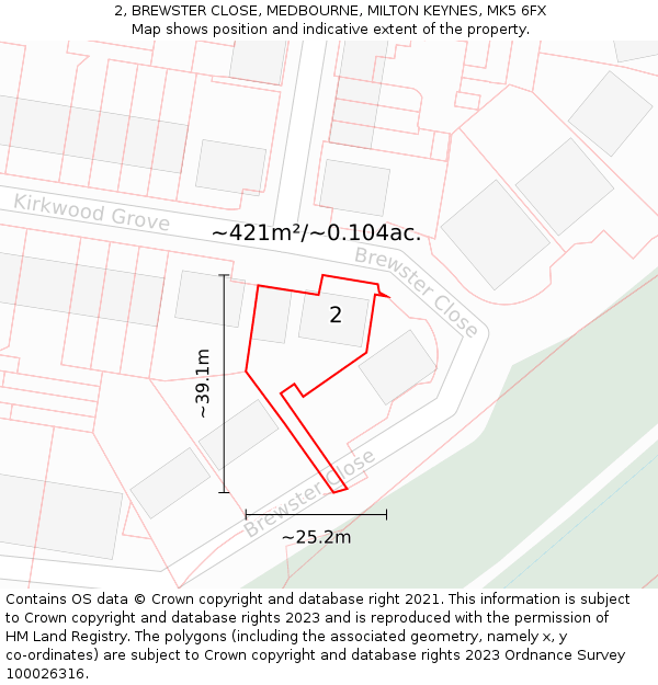 2, BREWSTER CLOSE, MEDBOURNE, MILTON KEYNES, MK5 6FX: Plot and title map