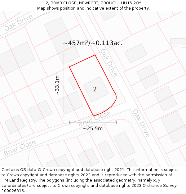 2, BRIAR CLOSE, NEWPORT, BROUGH, HU15 2QY: Plot and title map