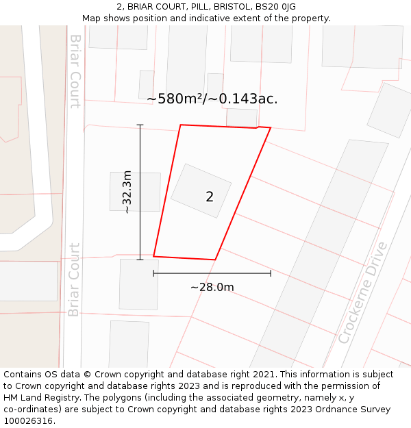 2, BRIAR COURT, PILL, BRISTOL, BS20 0JG: Plot and title map