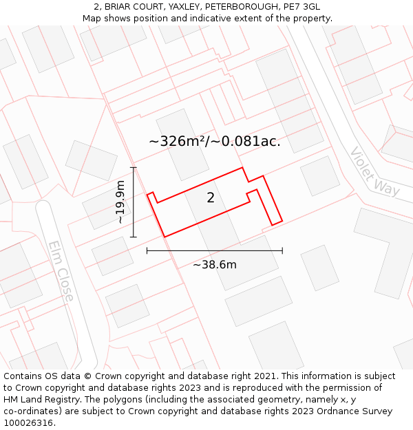 2, BRIAR COURT, YAXLEY, PETERBOROUGH, PE7 3GL: Plot and title map