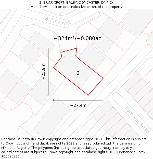 2, BRIAR CROFT, BALBY, DONCASTER, DN4 0XJ: Plot and title map