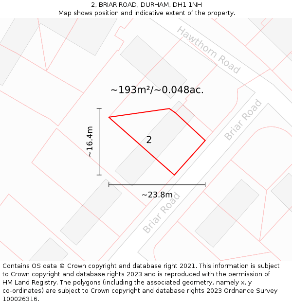 2, BRIAR ROAD, DURHAM, DH1 1NH: Plot and title map