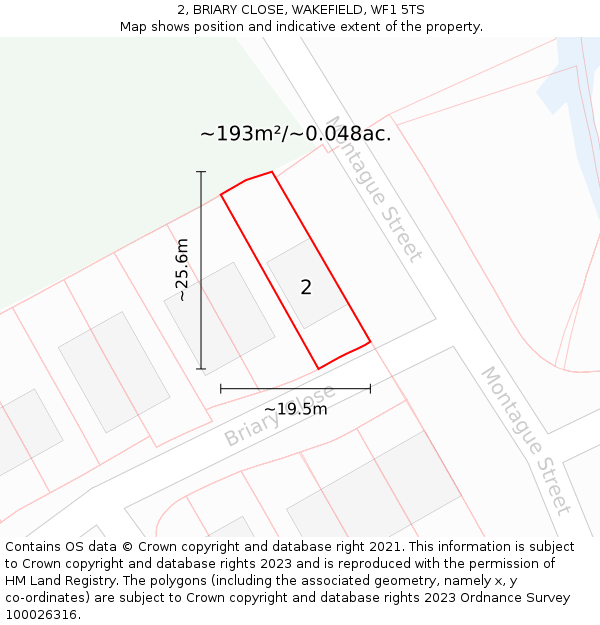 2, BRIARY CLOSE, WAKEFIELD, WF1 5TS: Plot and title map