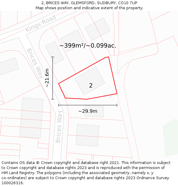 2, BRICES WAY, GLEMSFORD, SUDBURY, CO10 7UP: Plot and title map