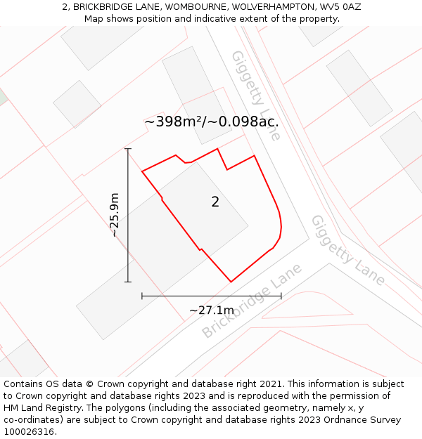 2, BRICKBRIDGE LANE, WOMBOURNE, WOLVERHAMPTON, WV5 0AZ: Plot and title map