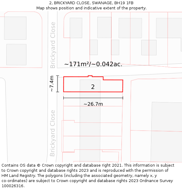 2, BRICKYARD CLOSE, SWANAGE, BH19 1FB: Plot and title map
