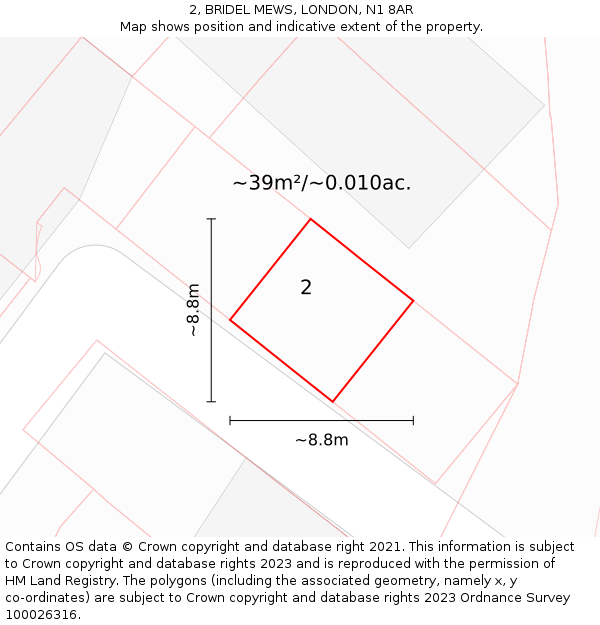 2, BRIDEL MEWS, LONDON, N1 8AR: Plot and title map