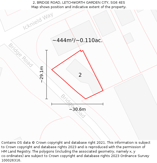 2, BRIDGE ROAD, LETCHWORTH GARDEN CITY, SG6 4ES: Plot and title map