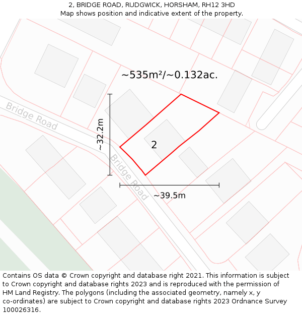 2, BRIDGE ROAD, RUDGWICK, HORSHAM, RH12 3HD: Plot and title map