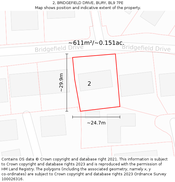 2, BRIDGEFIELD DRIVE, BURY, BL9 7PE: Plot and title map