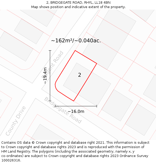 2, BRIDGEGATE ROAD, RHYL, LL18 4BN: Plot and title map