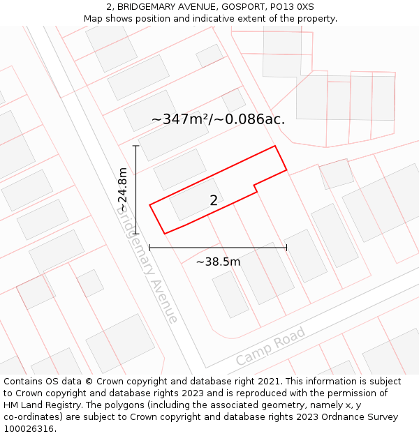 2, BRIDGEMARY AVENUE, GOSPORT, PO13 0XS: Plot and title map