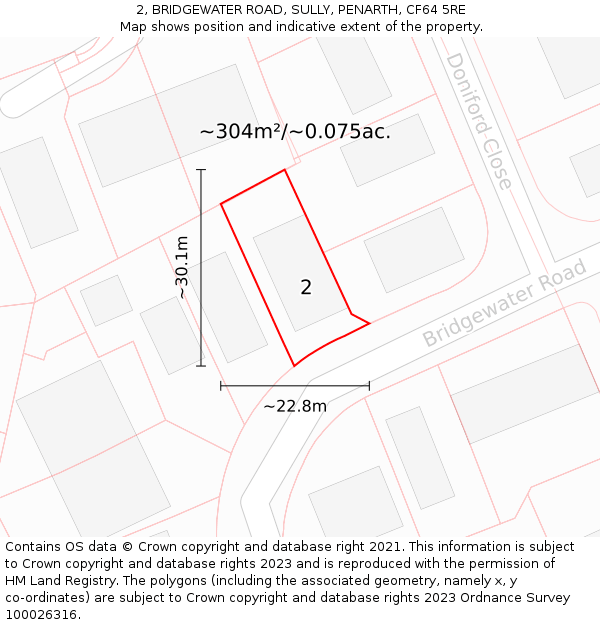 2, BRIDGEWATER ROAD, SULLY, PENARTH, CF64 5RE: Plot and title map