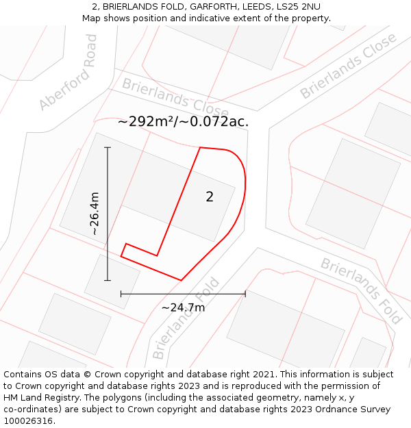 2, BRIERLANDS FOLD, GARFORTH, LEEDS, LS25 2NU: Plot and title map