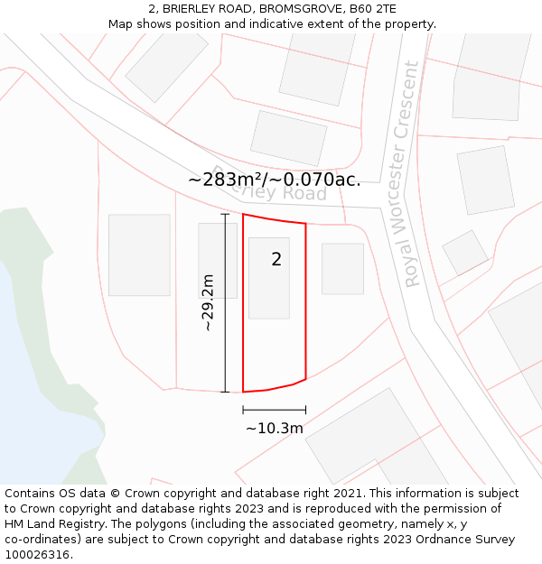 2, BRIERLEY ROAD, BROMSGROVE, B60 2TE: Plot and title map