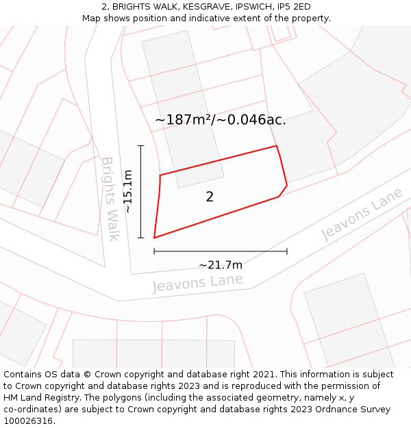 2, BRIGHTS WALK, KESGRAVE, IPSWICH, IP5 2ED: Plot and title map