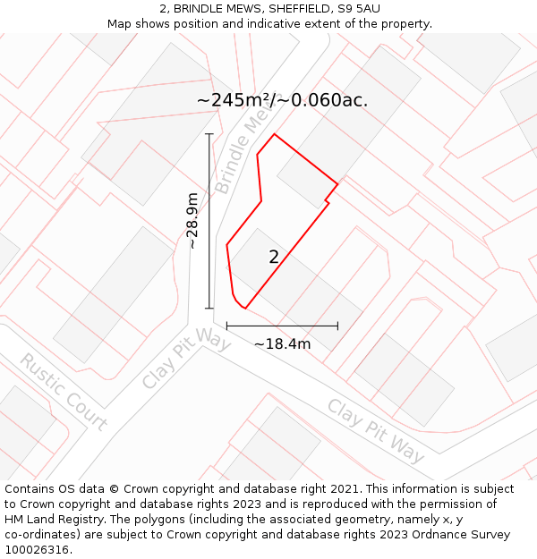 2, BRINDLE MEWS, SHEFFIELD, S9 5AU: Plot and title map