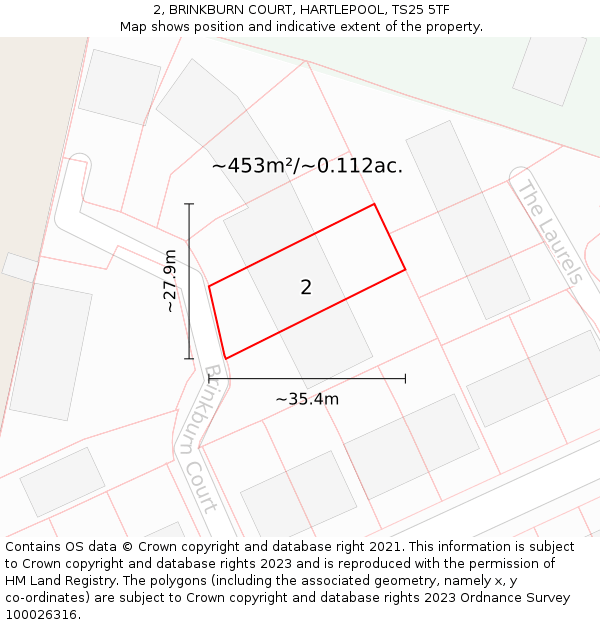 2, BRINKBURN COURT, HARTLEPOOL, TS25 5TF: Plot and title map