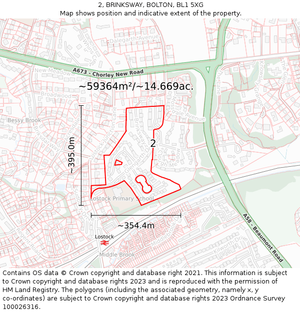 2, BRINKSWAY, BOLTON, BL1 5XG: Plot and title map