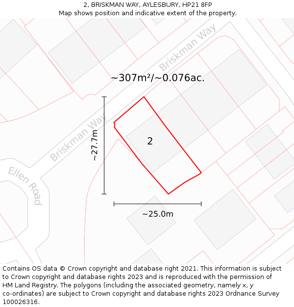 2, BRISKMAN WAY, AYLESBURY, HP21 8FP: Plot and title map