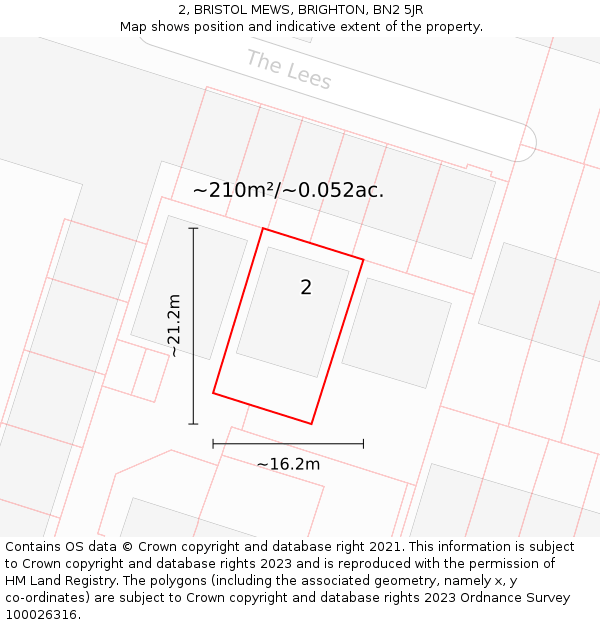 2, BRISTOL MEWS, BRIGHTON, BN2 5JR: Plot and title map