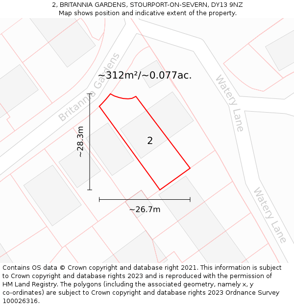 2, BRITANNIA GARDENS, STOURPORT-ON-SEVERN, DY13 9NZ: Plot and title map