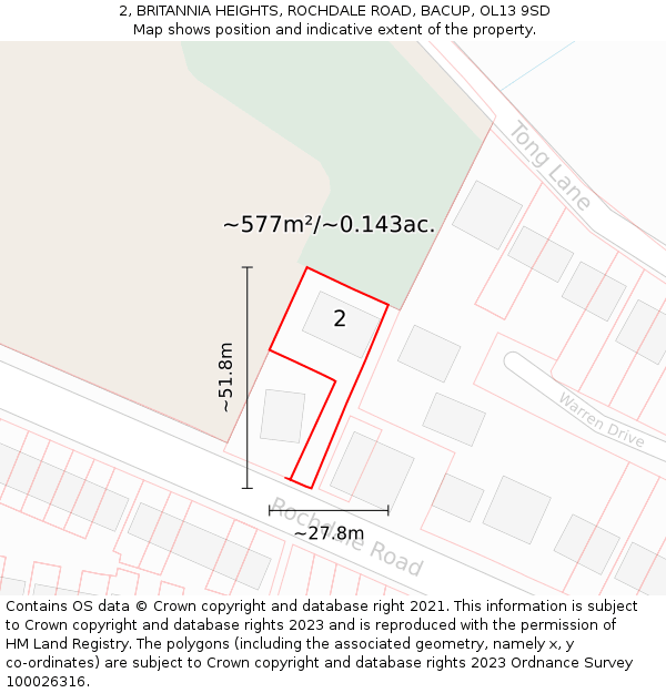 2, BRITANNIA HEIGHTS, ROCHDALE ROAD, BACUP, OL13 9SD: Plot and title map