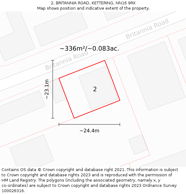 2, BRITANNIA ROAD, KETTERING, NN16 9RX: Plot and title map