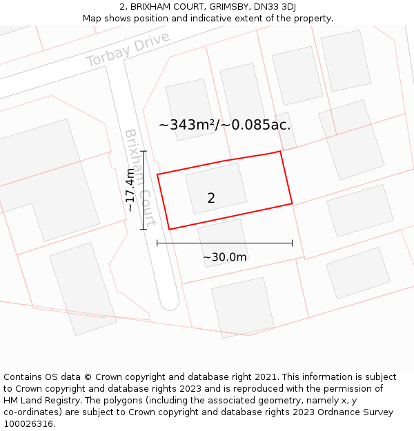 2, BRIXHAM COURT, GRIMSBY, DN33 3DJ: Plot and title map