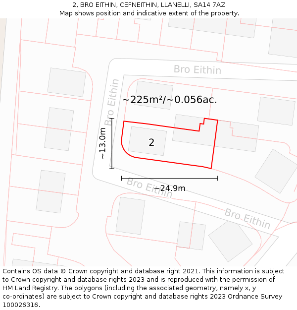 2, BRO EITHIN, CEFNEITHIN, LLANELLI, SA14 7AZ: Plot and title map