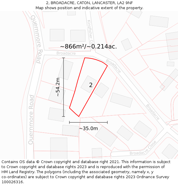 2, BROADACRE, CATON, LANCASTER, LA2 9NF: Plot and title map