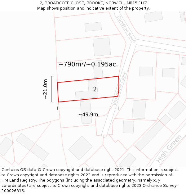 2, BROADCOTE CLOSE, BROOKE, NORWICH, NR15 1HZ: Plot and title map