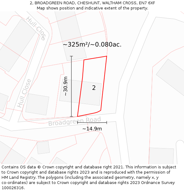 2, BROADGREEN ROAD, CHESHUNT, WALTHAM CROSS, EN7 6XF: Plot and title map