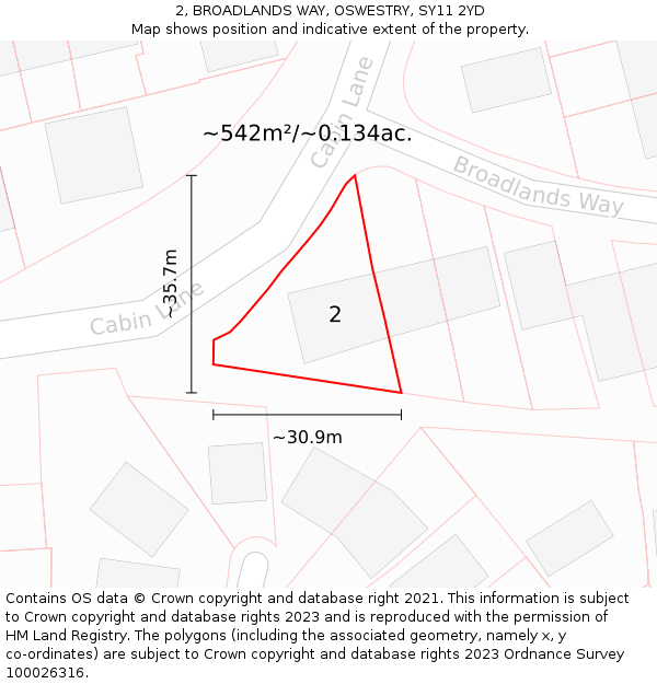 2, BROADLANDS WAY, OSWESTRY, SY11 2YD: Plot and title map