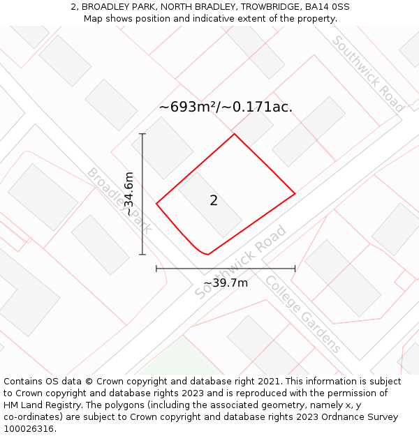 2, BROADLEY PARK, NORTH BRADLEY, TROWBRIDGE, BA14 0SS: Plot and title map