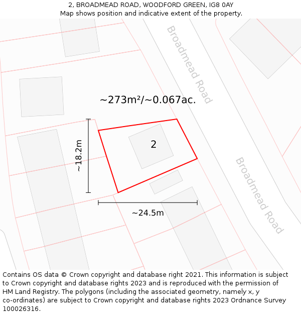 2, BROADMEAD ROAD, WOODFORD GREEN, IG8 0AY: Plot and title map