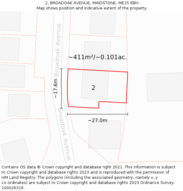 2, BROADOAK AVENUE, MAIDSTONE, ME15 6BH: Plot and title map