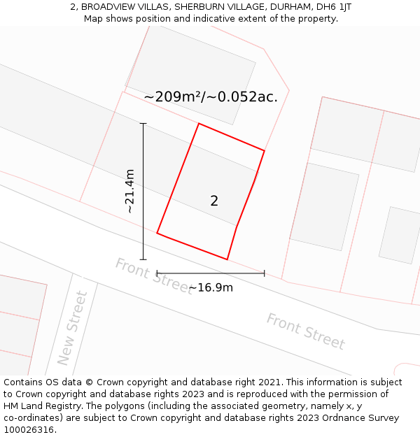 2, BROADVIEW VILLAS, SHERBURN VILLAGE, DURHAM, DH6 1JT: Plot and title map