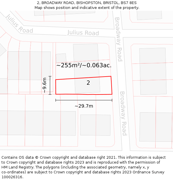 2, BROADWAY ROAD, BISHOPSTON, BRISTOL, BS7 8ES: Plot and title map