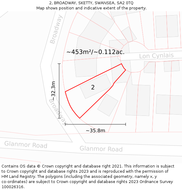 2, BROADWAY, SKETTY, SWANSEA, SA2 0TQ: Plot and title map