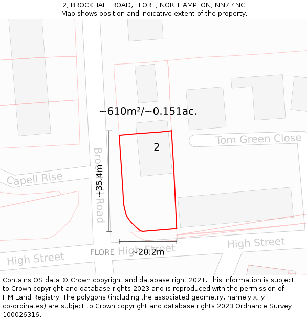 2, BROCKHALL ROAD, FLORE, NORTHAMPTON, NN7 4NG: Plot and title map