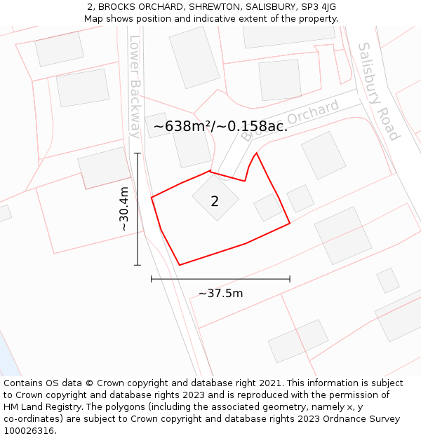 2, BROCKS ORCHARD, SHREWTON, SALISBURY, SP3 4JG: Plot and title map