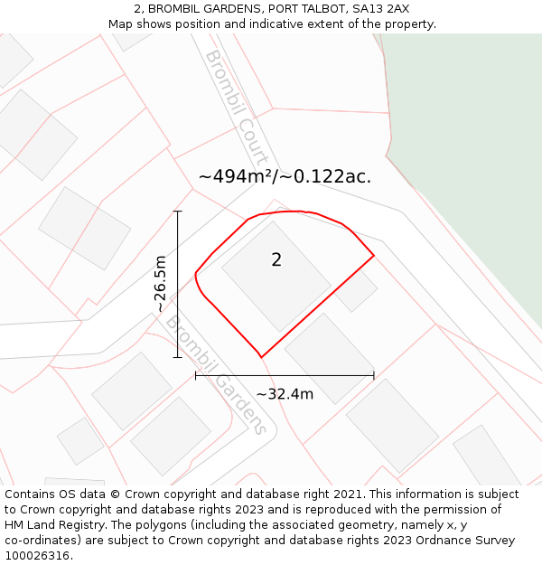 2, BROMBIL GARDENS, PORT TALBOT, SA13 2AX: Plot and title map