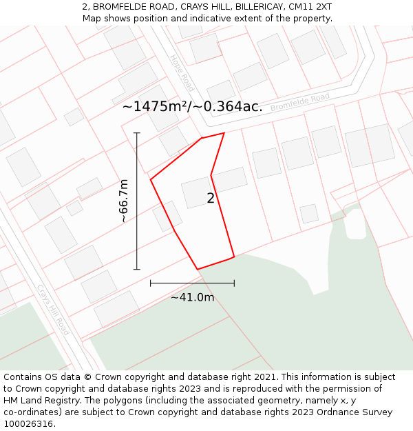 2, BROMFELDE ROAD, CRAYS HILL, BILLERICAY, CM11 2XT: Plot and title map