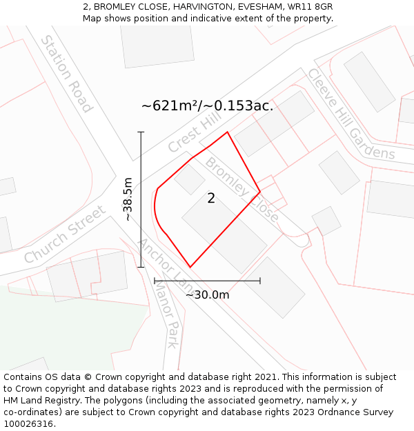 2, BROMLEY CLOSE, HARVINGTON, EVESHAM, WR11 8GR: Plot and title map