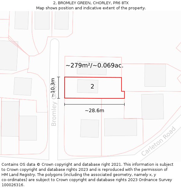 2, BROMLEY GREEN, CHORLEY, PR6 8TX: Plot and title map